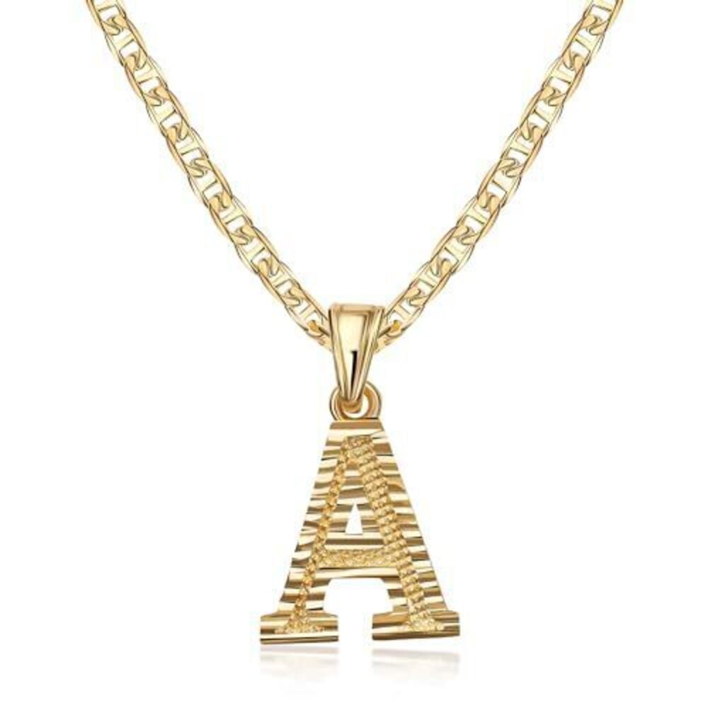 9003 18K Gold Plated Initial Necklace with Diamond Cut Initial,18" Chain